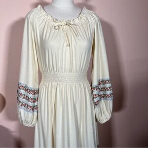 Vintage 1960 70 Bohemian Prairie Yves Jennet Cream Rose floral Cottagecore Dress